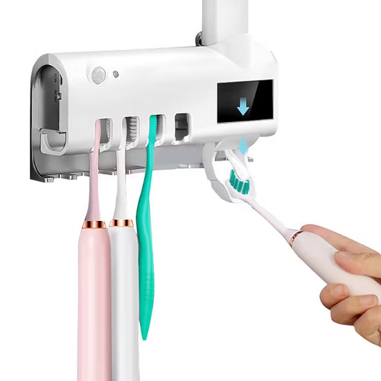 Soporte de cepillo de dientes Limpiador y dispensador automático de pasta de dientes, con cargador de energía solar