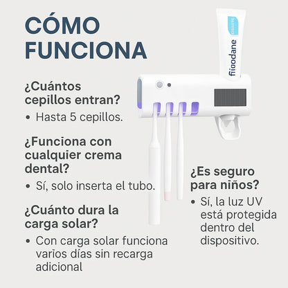 Soporte de cepillo de dientes Limpiador y dispensador automático de pasta de dientes, con cargador de energía solar